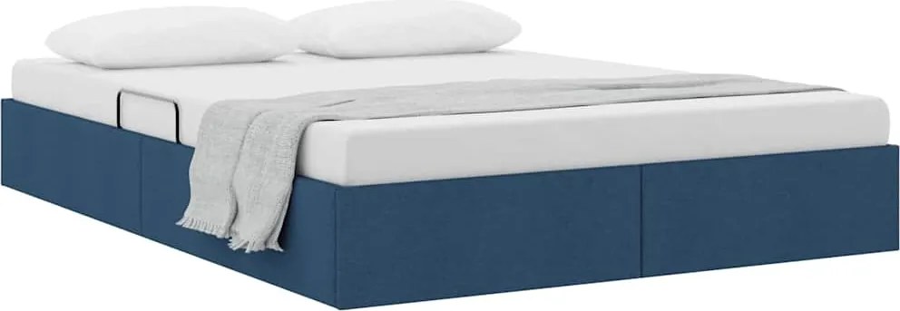 vidaXL Tárolós Ágy fejtámlával tárolóval Kék 140 x 190 cm szövet