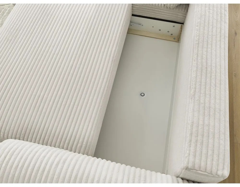 Krémszínű kordbársony kinyitható sarokkanapé (bal oldali) Lucien – Bobochic Paris