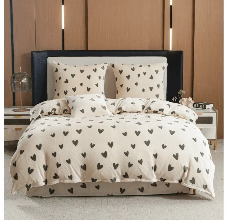 Mikroplüss ágyneműhuzat HEARTINO krém színű Ágyneműhuzat mérete: 2 db 70 x 90 cm | 200 x 220 cm
