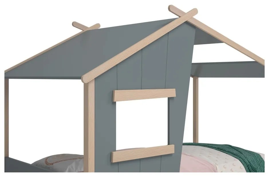 Szürkészöld borovi fenyő házikó alakú gyerekágy ágyráccsal 90x190 cm Luba – Marckeric
