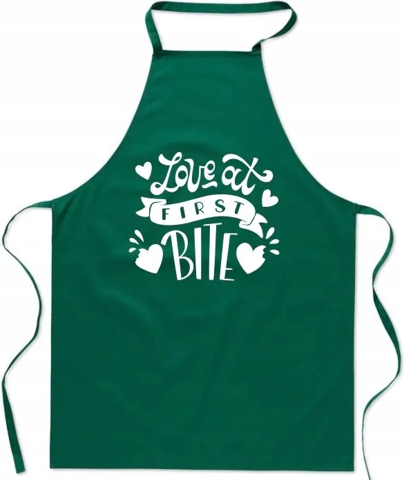 Konyhai Kötény zöld Valentin Napi Ajándék Love First Bite Szerelem FA_438_z