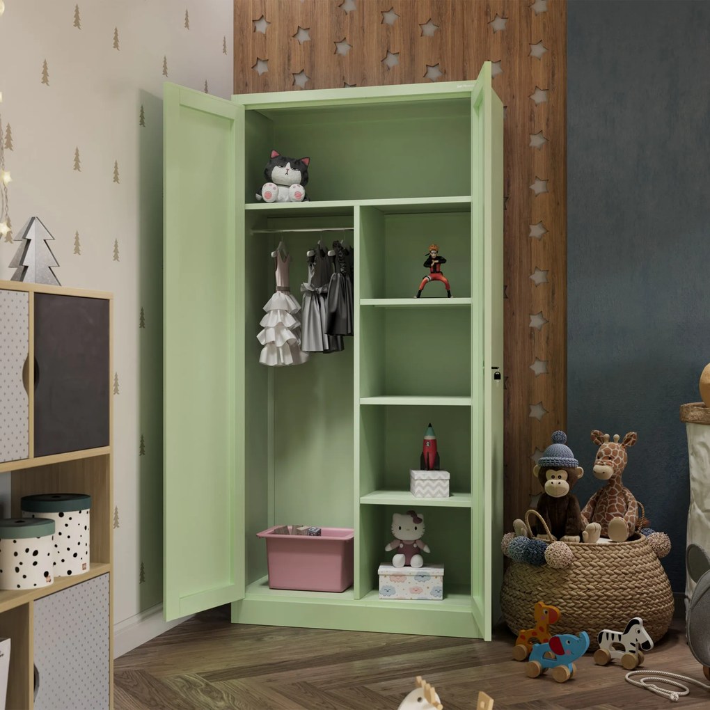 Zárható tárolószekrény DAWID, 900 x 1850 x 450 mm, Fresh Style: pasztellzöld