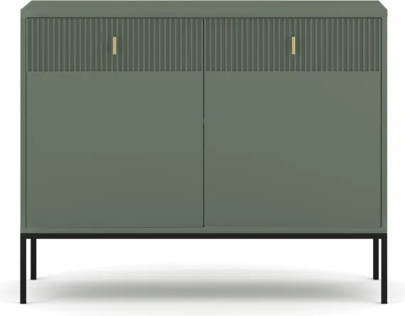 Komód 2 ajtóval és 2 fiókkal smoke green színben fekete elemekkel arany fogantyúkkal – MAGGIORE MA02