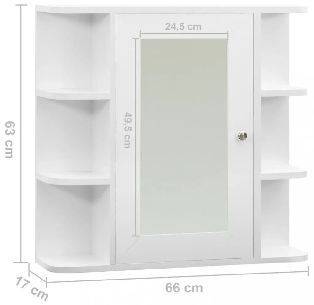 fehér MDF tükrös fürdőszobaszekrény 66 x 17 x 63 cm