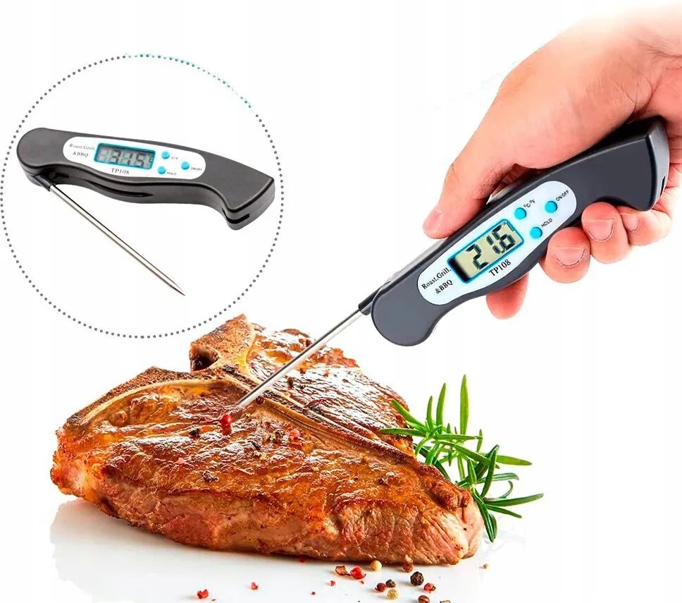 Digitális összecsukható hőmérő húsokhoz, grillezéshez, sütéshez, vízálló