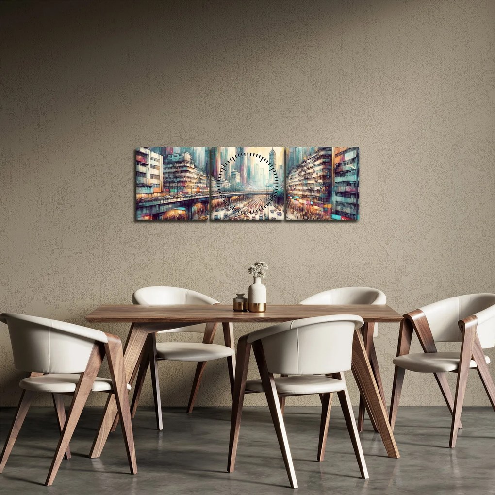 Kép - Városi élet (órával) (90x30 cm)