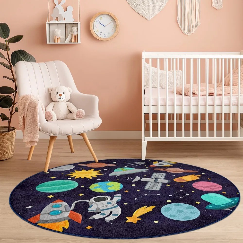 Sötétkék mosható gyerek játszószőnyeg ø100 cm Into The Space – Mila Home