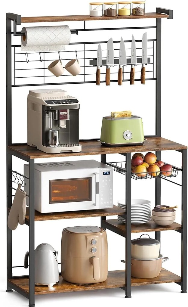 VASAGLE konyhai állvány, állópolc, vintage barna–fekete