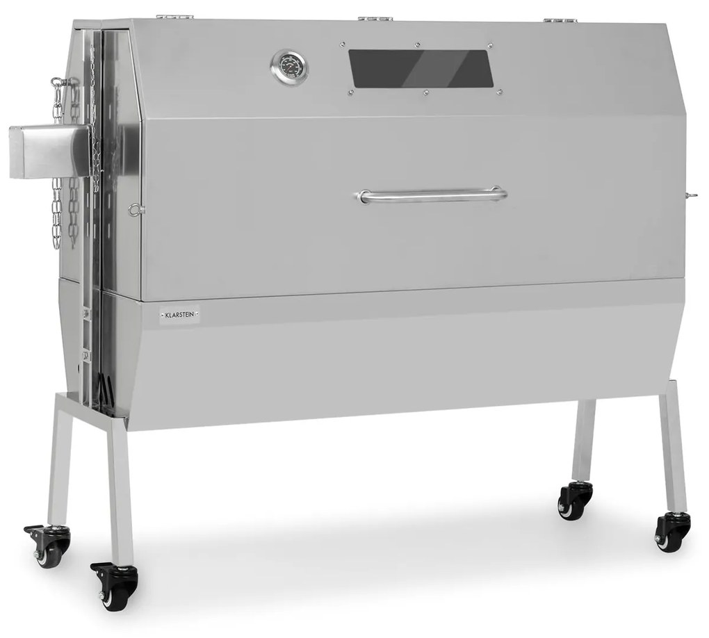 Sauenland Pro XL, malacsütő grill, forgó nyárs, 13 W, 4 kerék, rozsdamentes acél