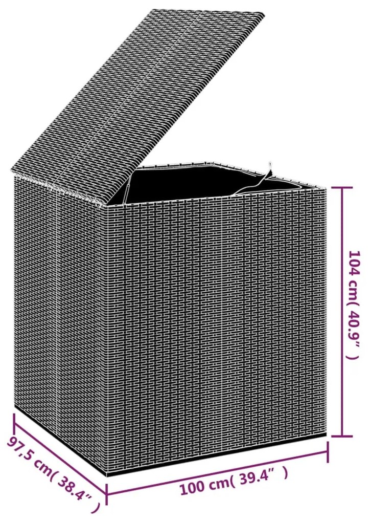 Szürke polyrattan kerti párnatartó doboz 100 x 97,5 x 104 cm