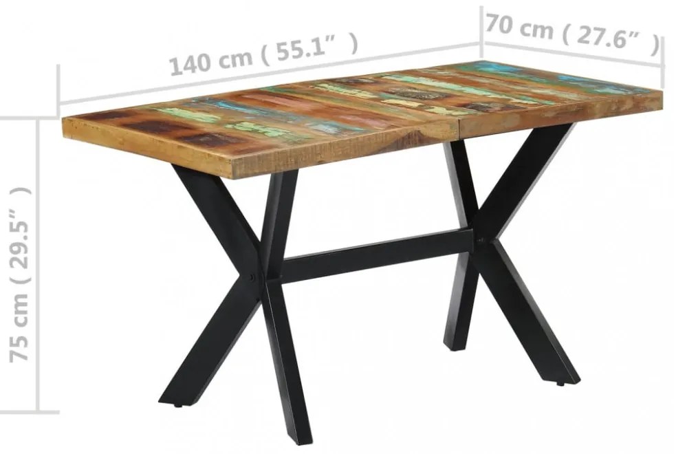 tömör újrahasznosított fa étkezőasztal 140 x 70 x 75 cm