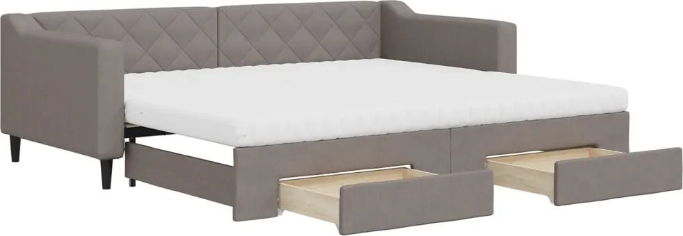 vidaXL tópszínű kihúzható szövet heverő fiókokkal 90 x 200 cm