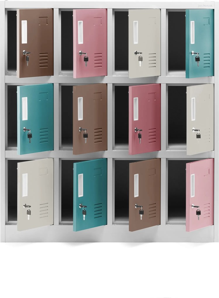 Fémszekrény óvodai öltözőkbe OLA, 1090 x 1200 x 450 mm, szürke-pasztellszín