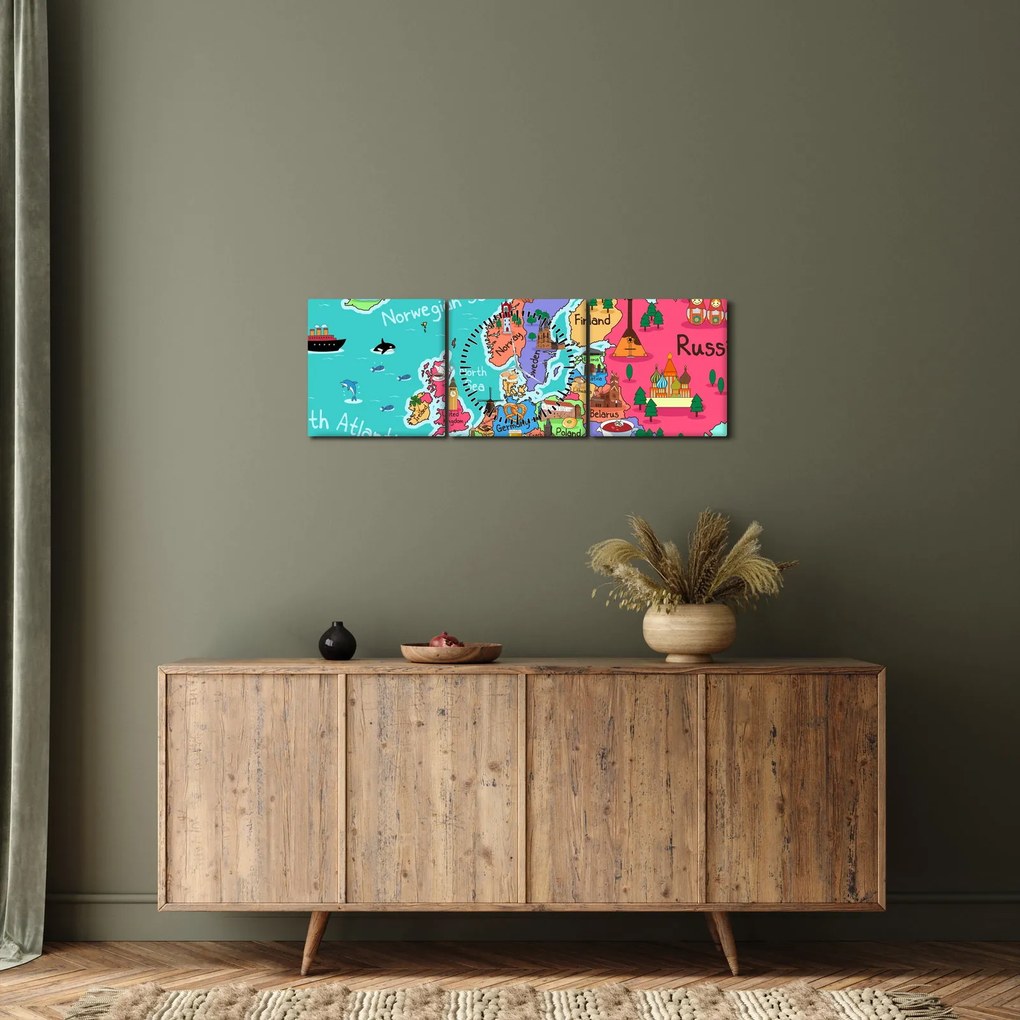 Kép - gyermek térkép Európa (órával) (90x30 cm)