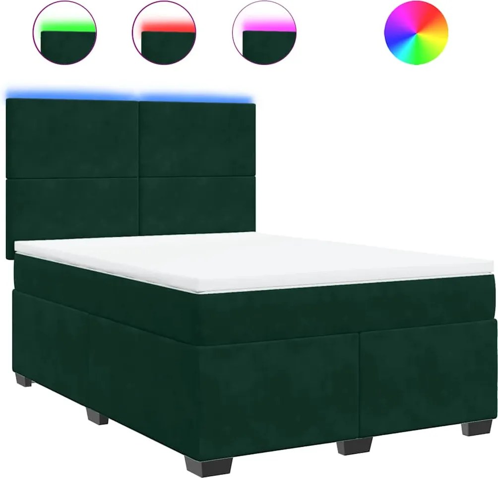 vidaXL sötétzöld bársony rugós ágy matraccal 160x200 cm