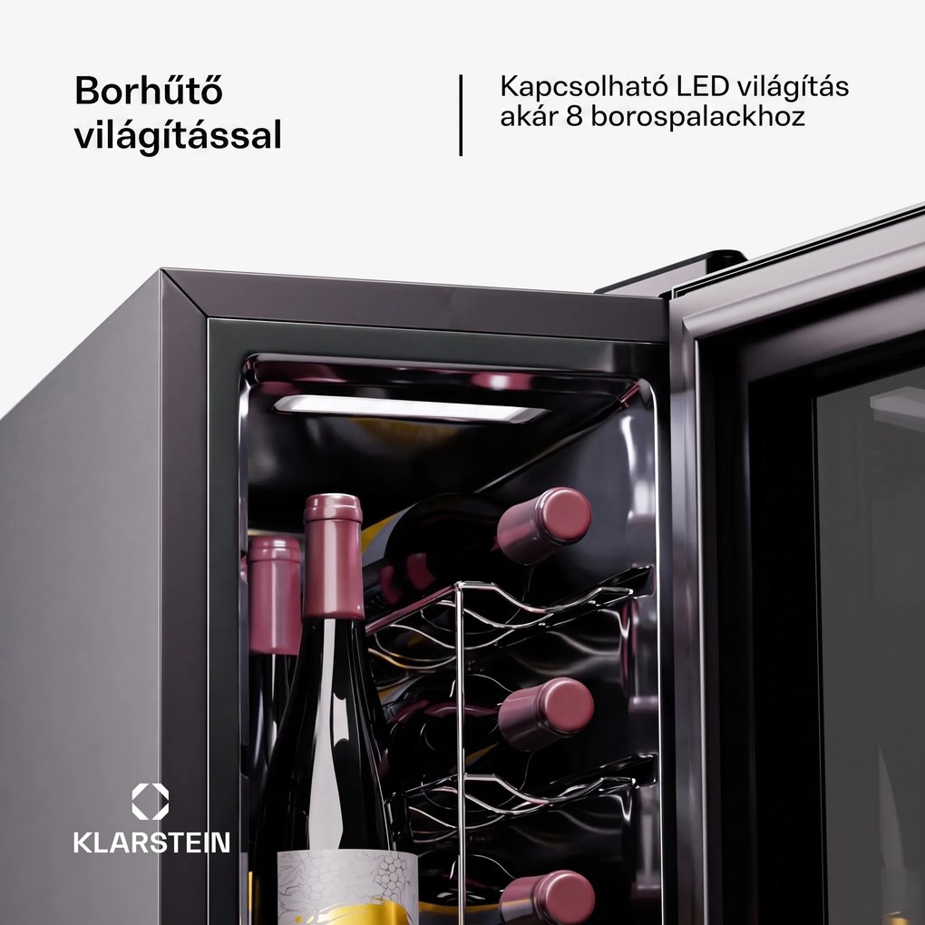 Klarstein Shiraz 8 Uno, függőleges borhűtő, 8 palack, 8 - 18 °C, érintős vezérlés