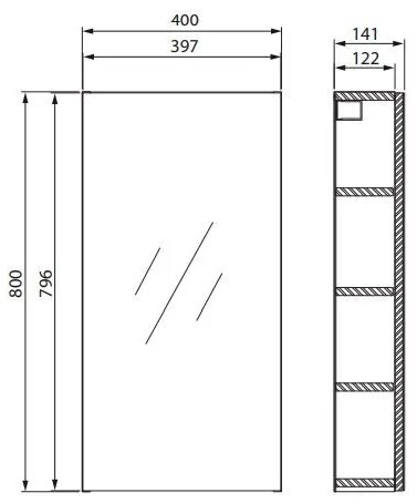 Cersanit City, tükörszekrény 40x14x80 cm, fehér, S584-022-DSM