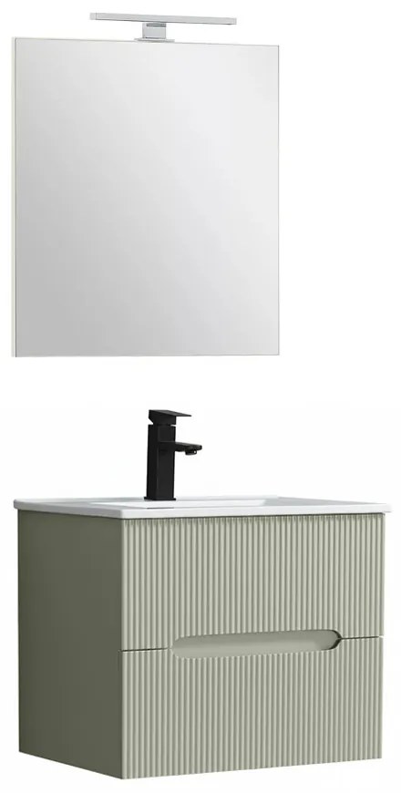 Trent Fürdőszobabútor 60 cm kerámia mosdóval (2 fiókos) tükörrel 60x80 cm zöld