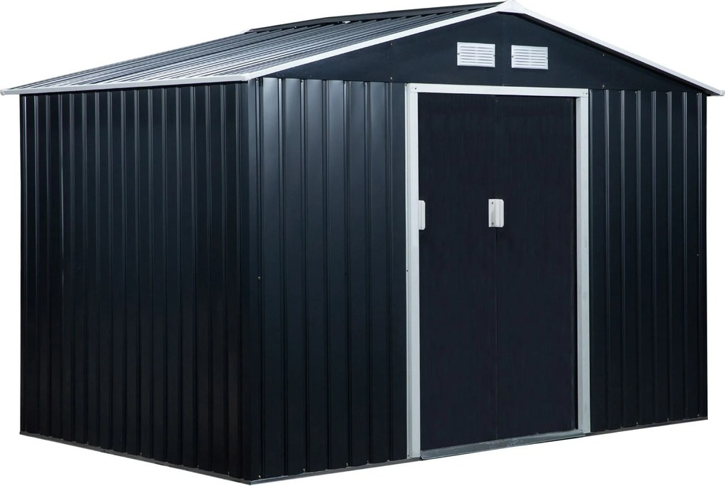 Outsunny 4,9 m²-es Kerti Tároló, Tetős Kerti Ház, Kicsúsztatható Ajtó, Alapozás, 277 x 195 x 192 cm, Horganyzott Acélból Készült, Időjárásálló Kerti S