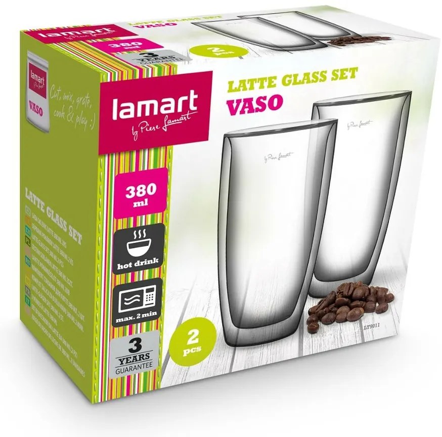 Lamart LT9011 Café Latté Vaso pohárkészlet, 380ml, 2 db, 380 ml