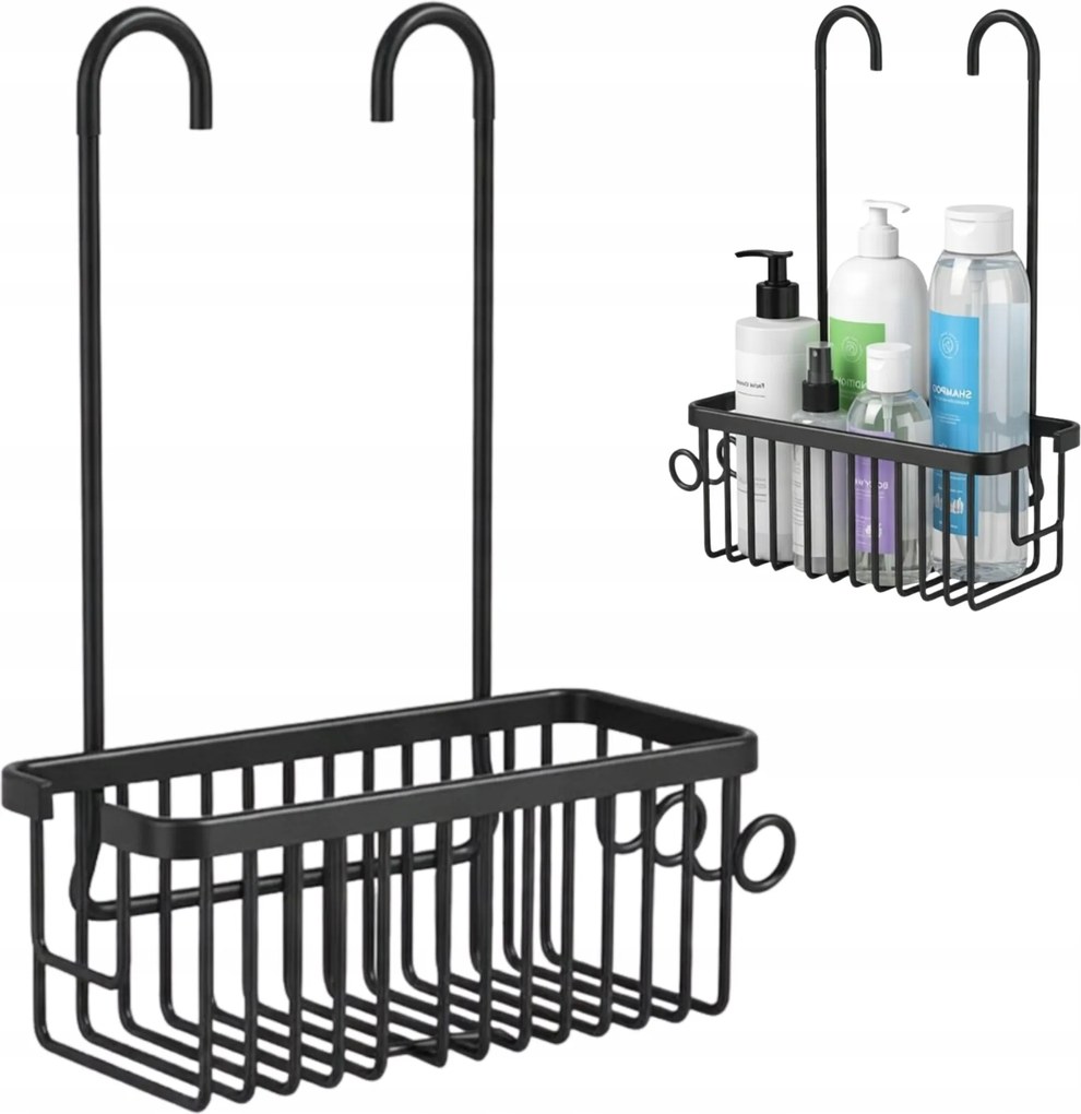 Fürdőszobai Polc Fekete akasztós zuhanytartó fém