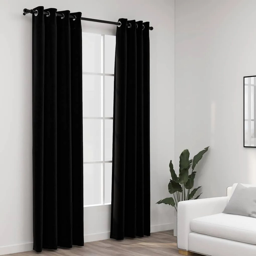 vidaXL 2 db fekete, vászonhatású sötétítőfüggöny fűzőkarikával 140 x 245 cm