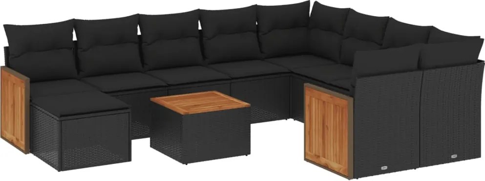 vidaXL 11 részes fekete polyrattan kerti ülőgarnitúra párnákkal