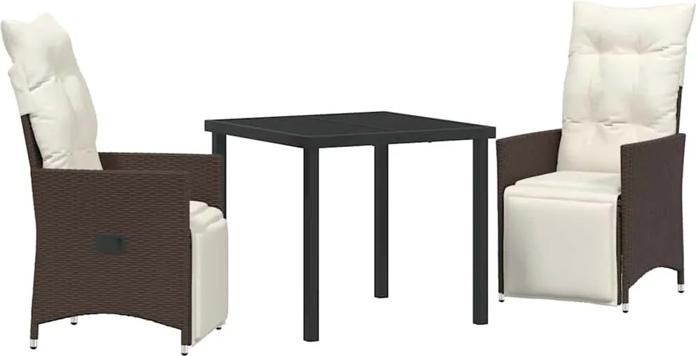 vidaXL Kert étkező szett párnával 3 pcs Barna polirattan