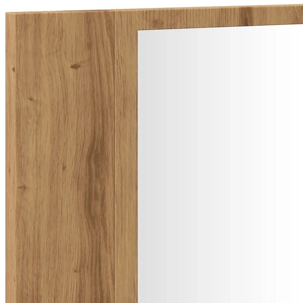kézműves tölgy szerelt fa tükrösszekrény LED-del 90x12x45 cm