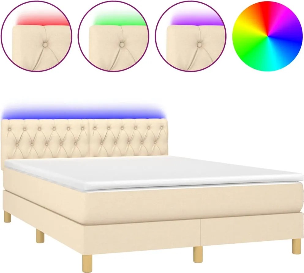 vidaXL krémszínű szövet rugós és LED-es ágy matraccal 140x200 cm