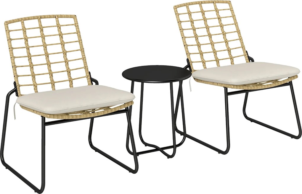 Outsunny Rattan Kerti Bútor Szett, 2 Fős Kültéri Bútor Szett 3 Darabos Ülőgarnitúra 2 Rakásolható Székkel, Asztali Párnákkal, Időjárásálló Kerti Loung