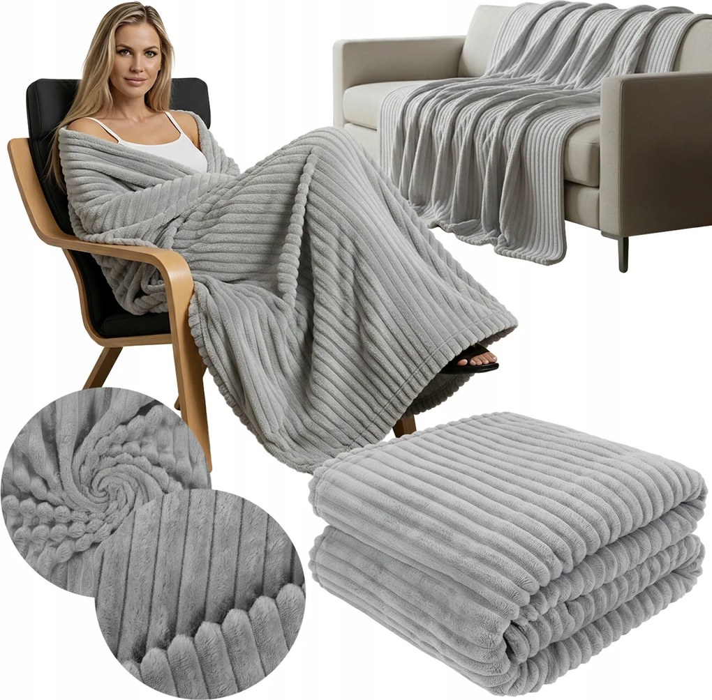 Ágytakaró Takaró Puha 160x200 Dombornyomott Mikroszálas Csíkos Világos Szürke