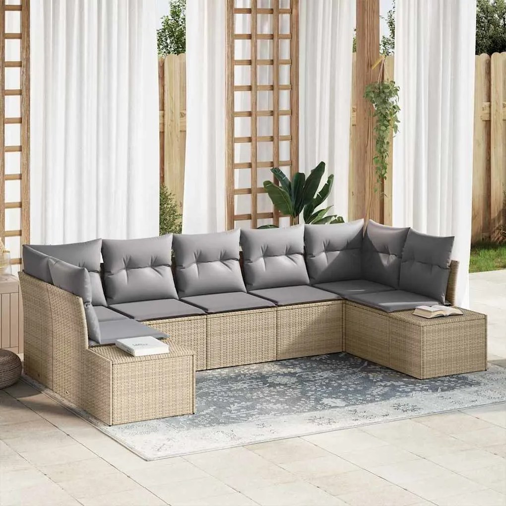 vidaXL Kerti Kanapé Szett 7 pcs Beige és Világosszürke Poli rattan