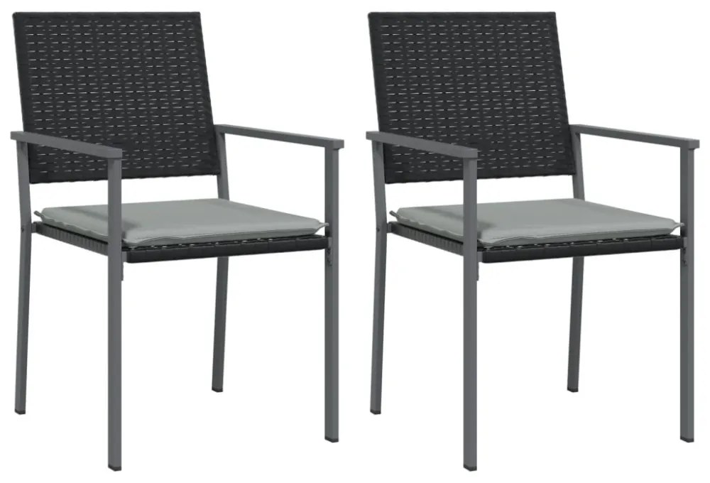 2 db fekete polyrattan kerti szék párnával 56 x 62,5 x 89 cm