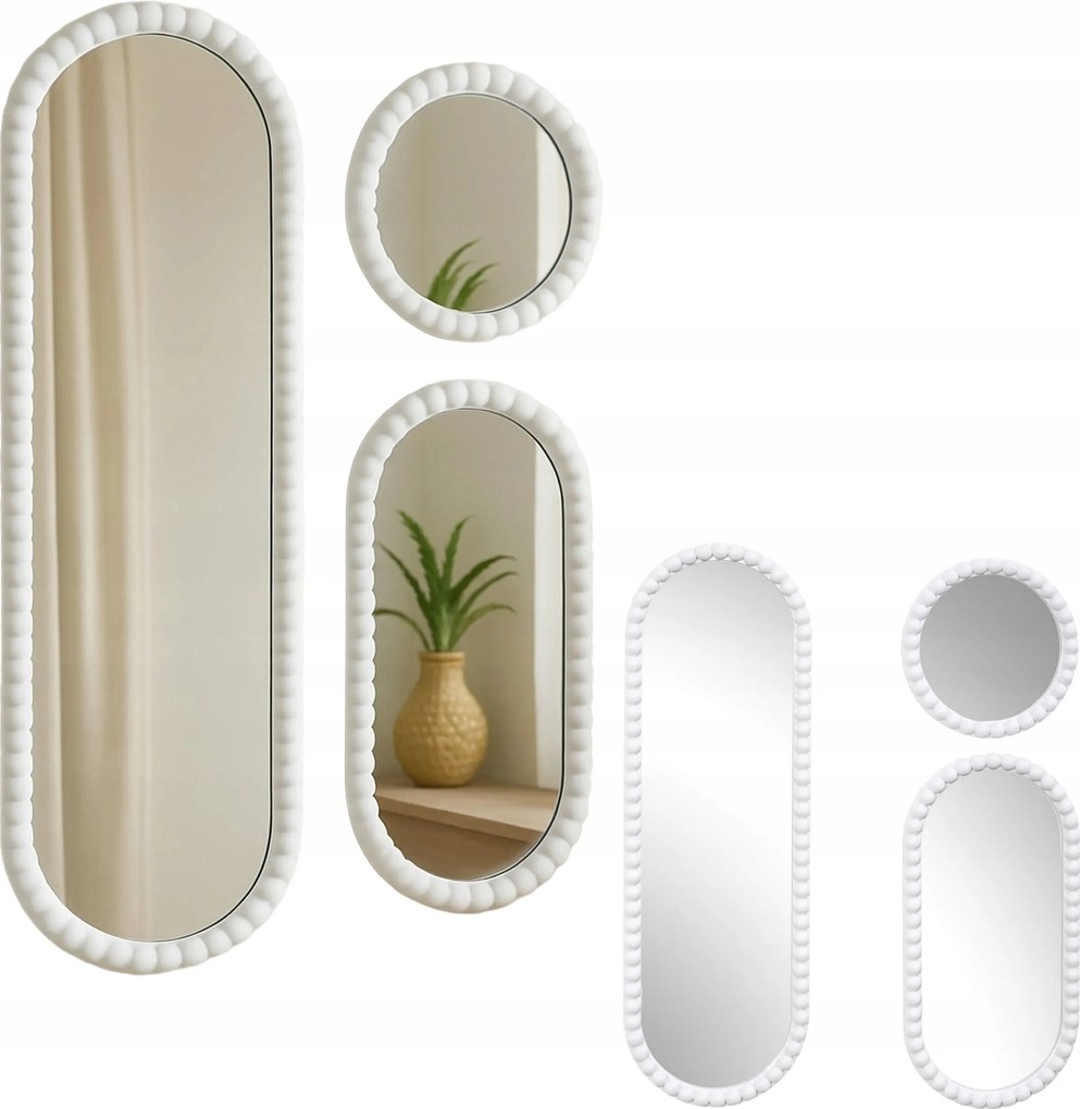 3 db-os tükör szett Pebble fehér keretes ovális fali tükör szett szoba