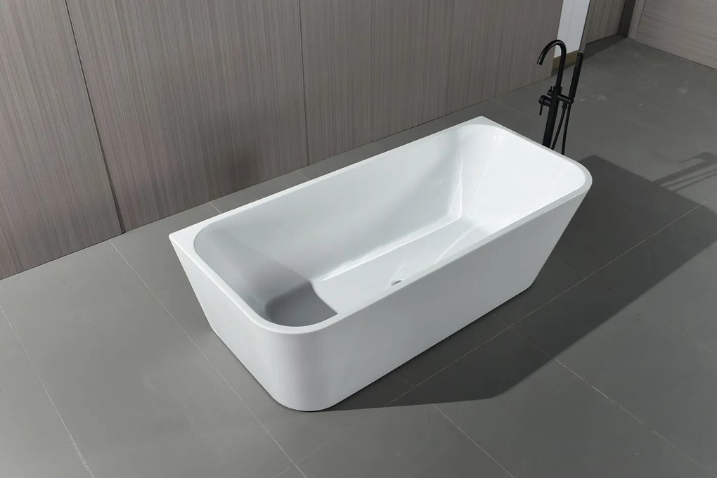 Erga Jasmine, falhoz szabadon álló kád 180x80 cm + leeresztő dugó, fehér fényes, ERG-Jázmin-180080-WH-WH