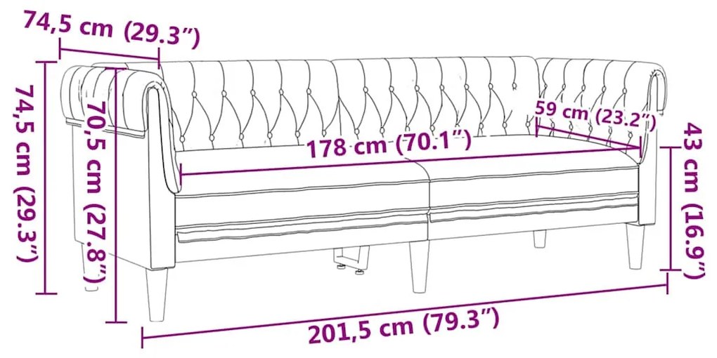 Chesterfield kanapé Barna 201.5 x 74.5 x 74.5 cm Műbőr velúr