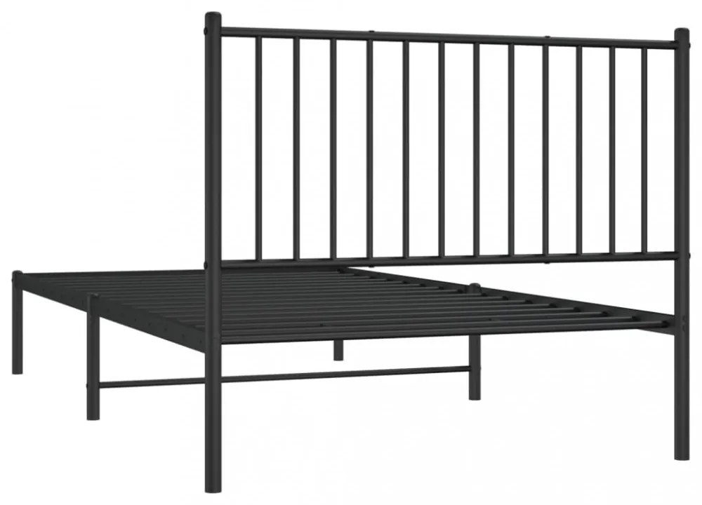 fekete fém ágykeret fejtámlával 100 x 200 cm