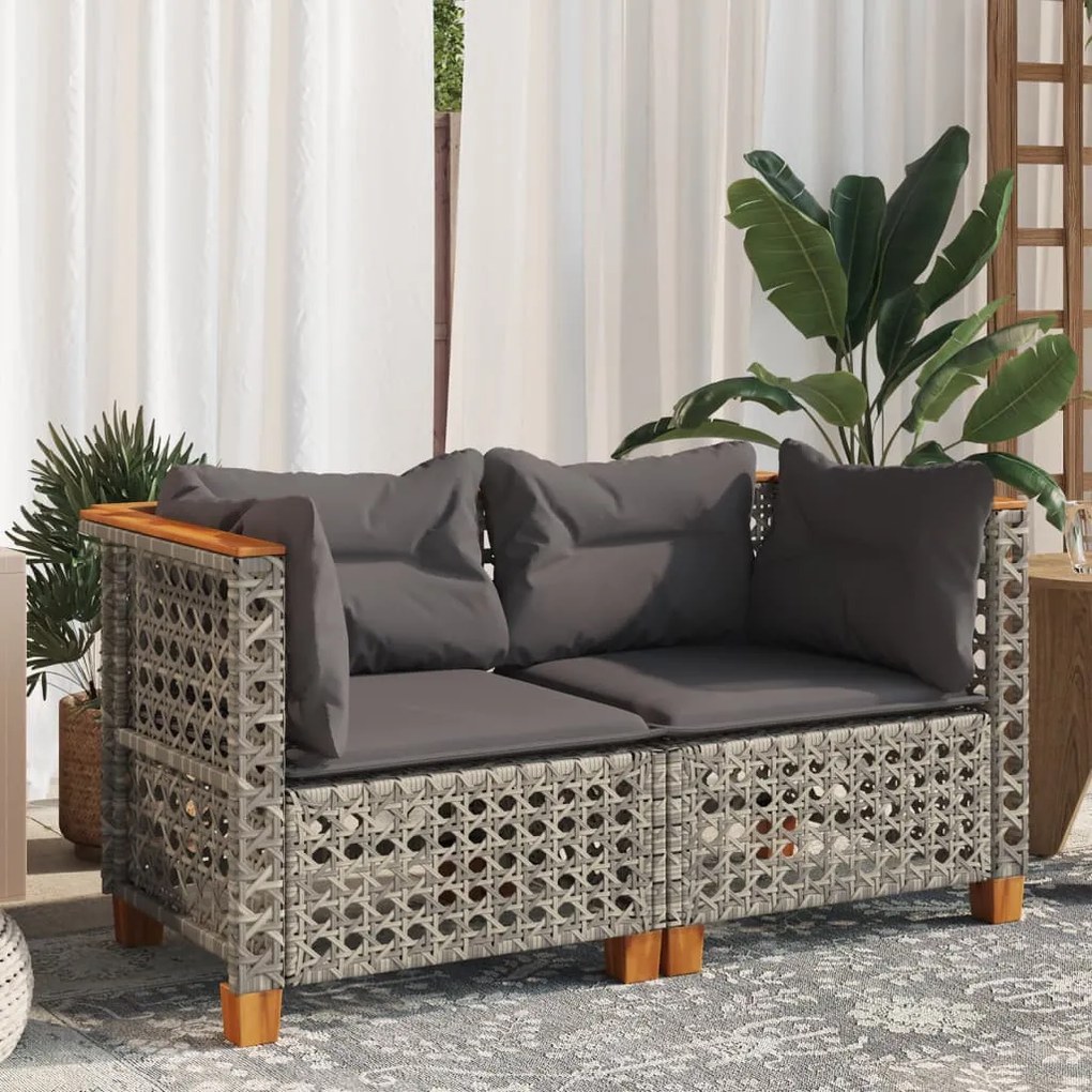 2 db szürke polyrattan kerti sarokkanapé párnával