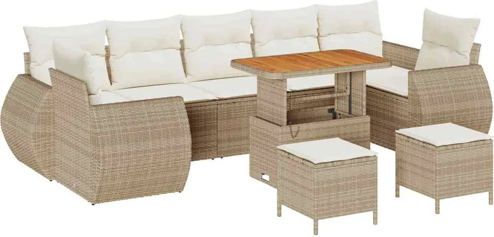 vidaXL Kerti Kanapé Szett 10 pcs Bézs polirattan