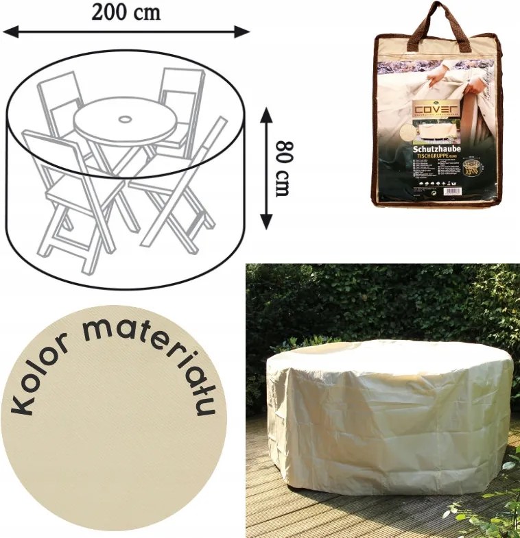 Kerti asztalhuzat kerek Ø 200 x 80 cm bézs