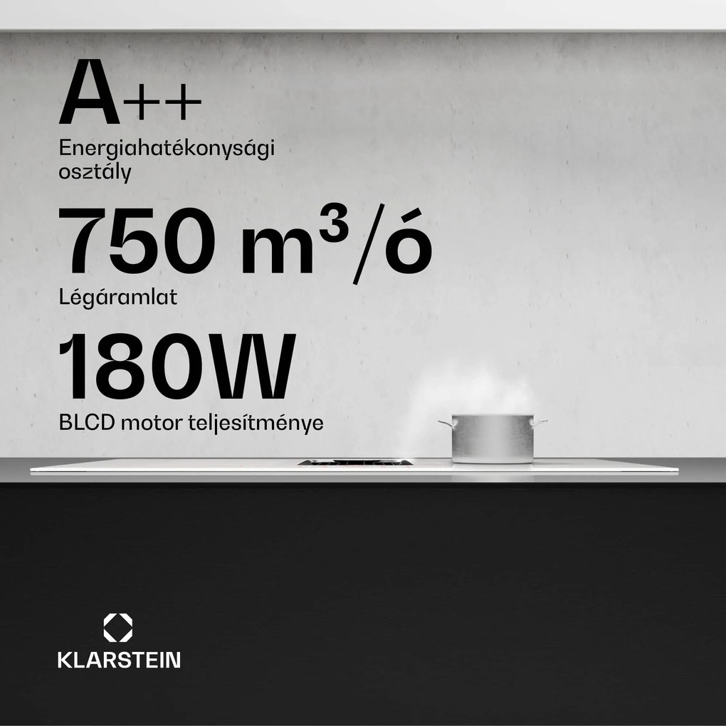 Klarstein AirJet FlexPro Down Air System, Indukciós főzőlap + páraelszívó, Flexi zóna, Booster