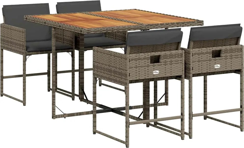 vidaXL 5 részes szürke polyrattan kerti étkezőgarnitúra párnával