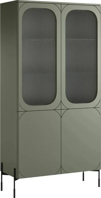 Sonatia vitrines szekrény 100 cm négyajtós - olívazöld