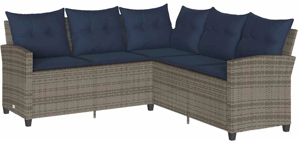 vidaXL szürke polyrattan L-alakú kanapé párnákkal
