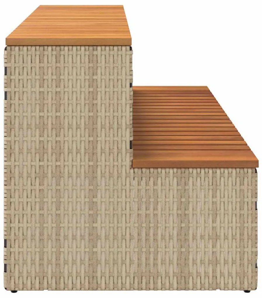 Pezsgőfürdő lépcső bézs 100x50x50,5 cm polyrattan és akácfa