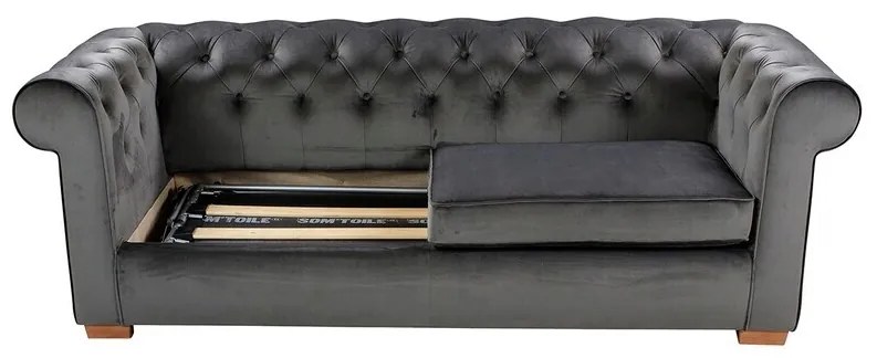 Oxford Chesterfield Kihúzható kanapé, 3 személyes 88x216x75 cm, antracitszürke