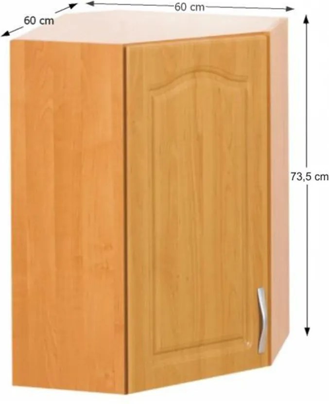 Sarok konyhaszekrény, felső, éger, balos, LORA MDF NEW KLASIK W60/60