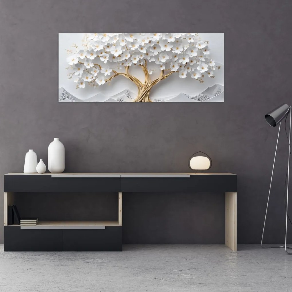 Kép – 3D elegáns életfa virágokkal (120x50 cm)