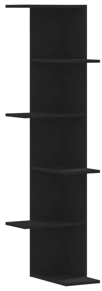 fekete szerelt fa fali sarokpolc 36,5 x 36,5 x 140 cm